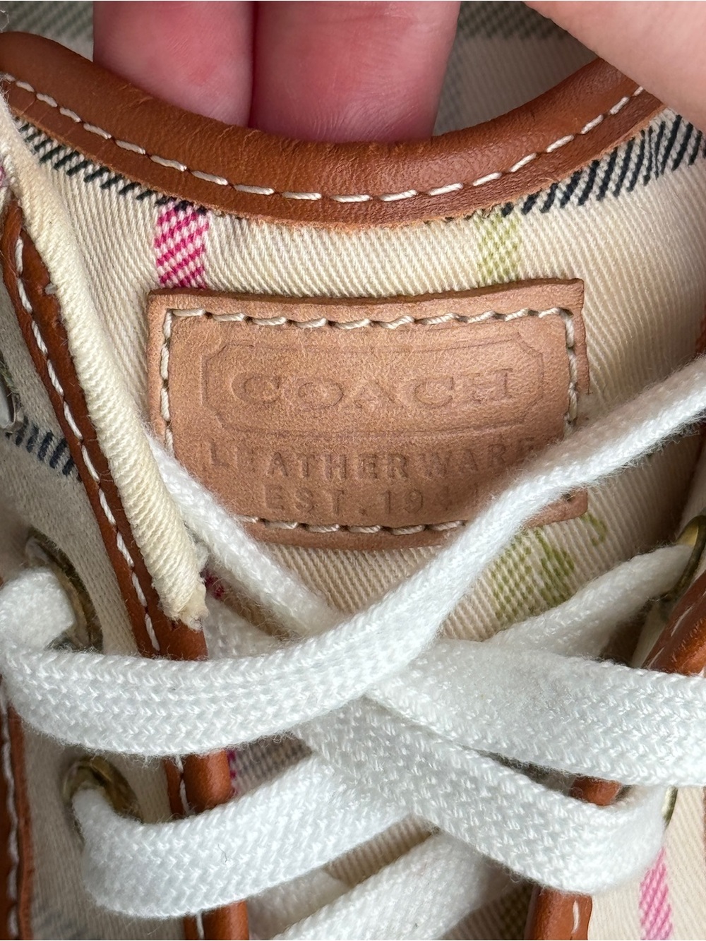 Coach Barrett Plaid Canvas Sneakers Women’s Size 10M Brown Trim Lace Up Shoes - Picture 3 of 13